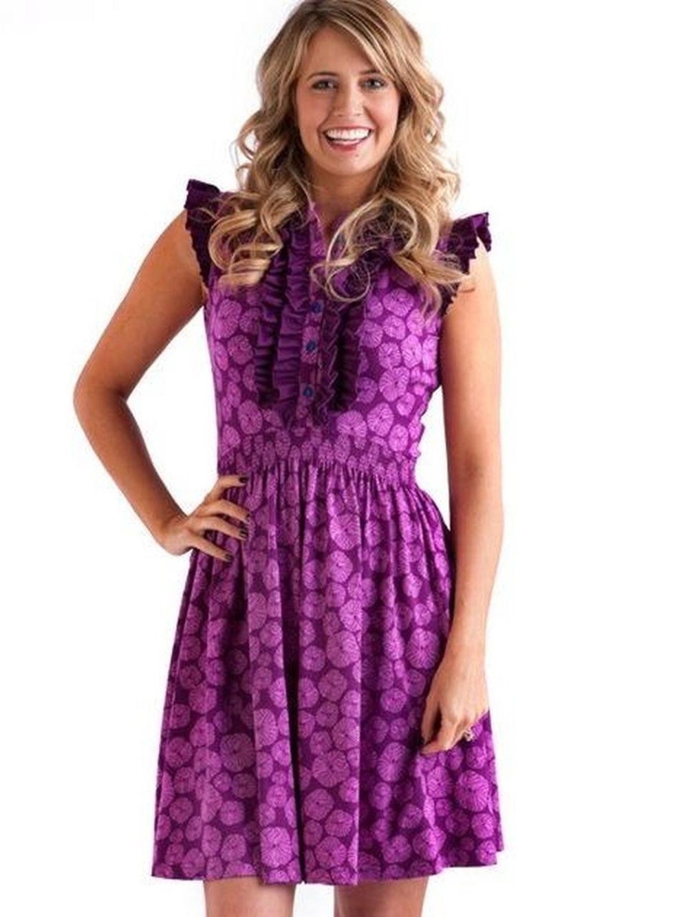 Matilda Jane Magnolia Printed Dress size small Purple mini Ruffle buttons